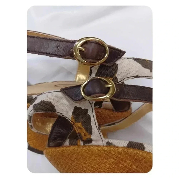 Poetic Licence Behave Yourself  Animal Canvas T Strap Wedge Peep Toe Size 39.5 - Picture 8 of 10